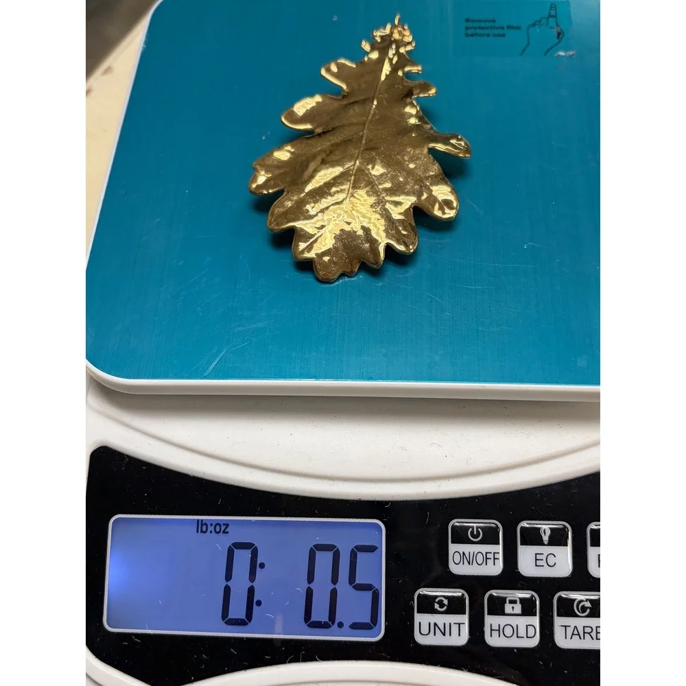 Vintage Gold Tone Large Oak Leaf Pendant Textured Nature Statement Jewelry